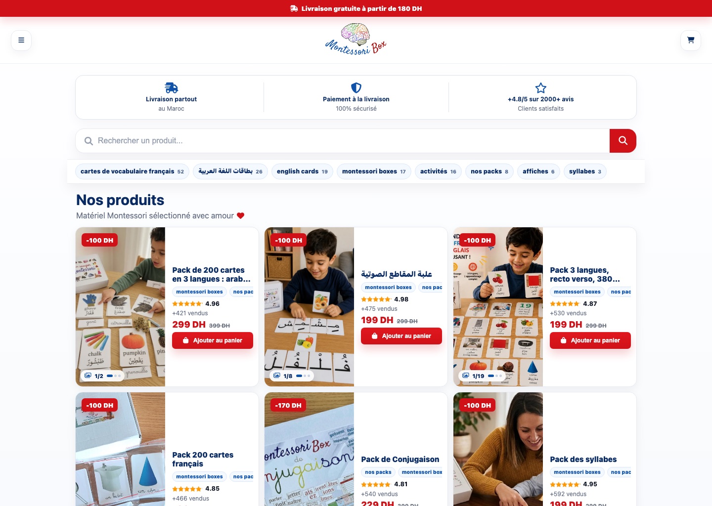 Catalogue réel de MontessoriBox
